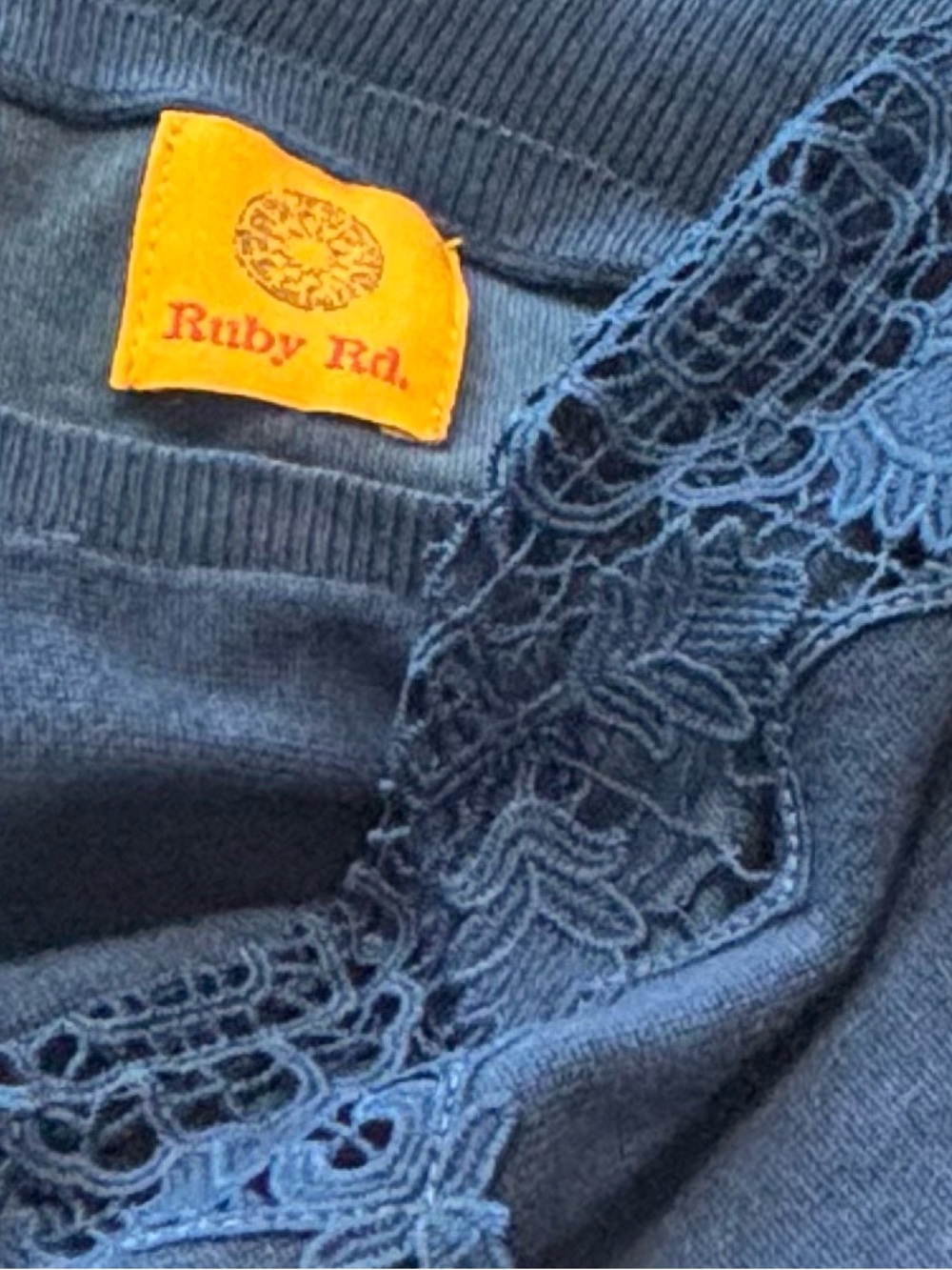 Ruby Rd. Royal Blue Sweater with Lace Sleeve Inserts - Picture 5 of 5
